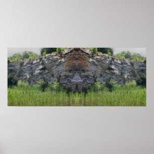 Granite Sten Cliff Cattails Pond Spegel Abstrakt Poster