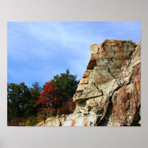 Granite Sten Cliff Fall Foliage Nature Poster