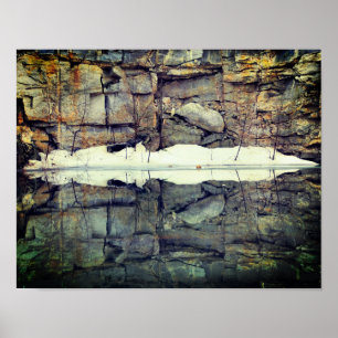 Granite Sten Wall Reflection in Pond Nature Poster