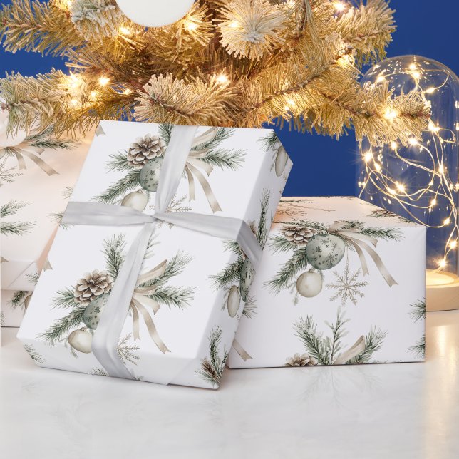 Grankottar Gröna Kräm Ornament Jul Presentpapper (Helgdagar)