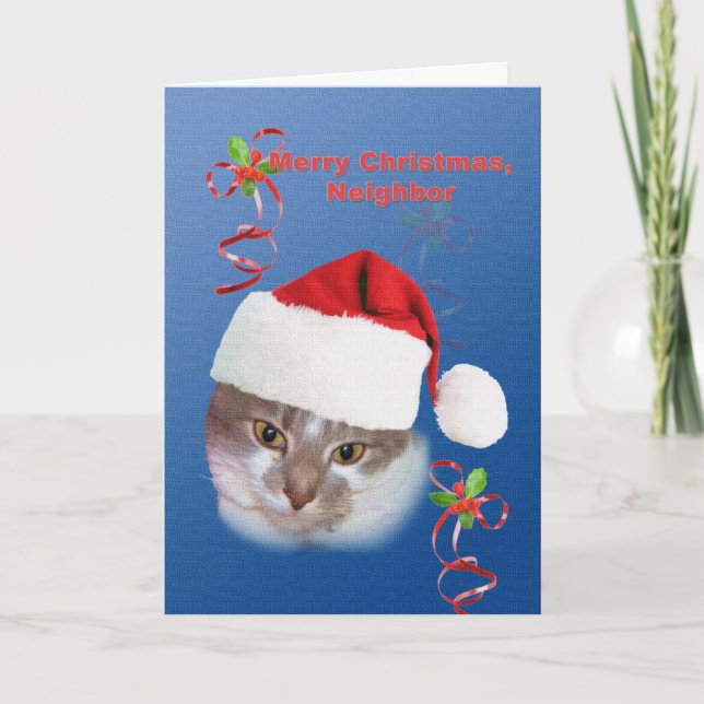 Grann jul, katt i den Santa hatten Helgkort (Framsida)