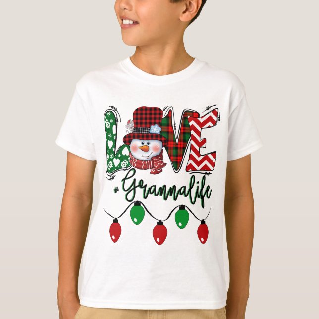 Granna Snögubbe Kärlek Granna Life Jul Red Plai T Shirt (Framsida)