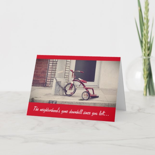 Grannans borta hälsningskort för nedförsbacke kort (Framsida)