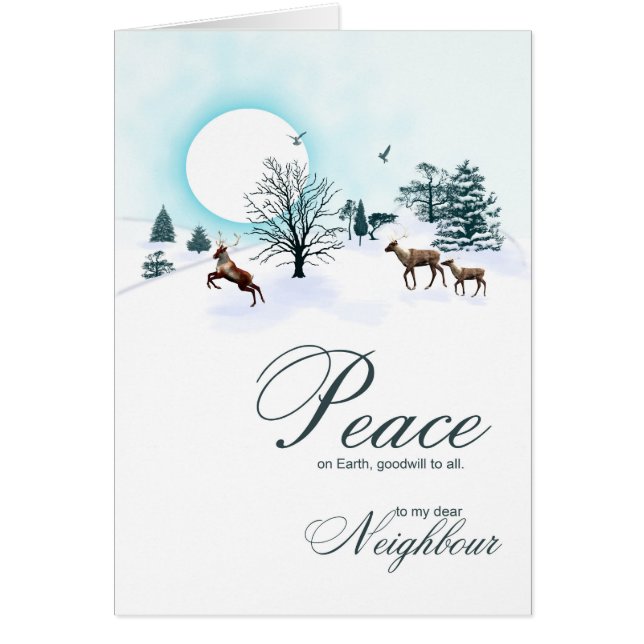 Grannar, julscen med renar hälsningskort (Framsidan)