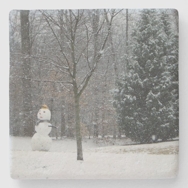 Grannens Snömannen Vinter Snö Scen Stenunderlägg (Framsidan)