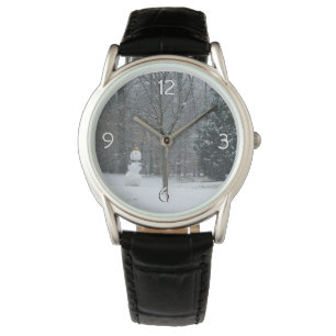 Grannens vinterscen i Snö i Snögubbe Armbandsur