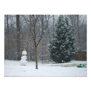 Grannens vinterscen i Snö i Snögubbe Fototryck