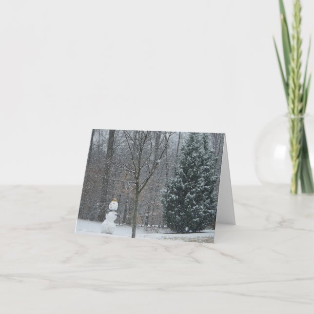 Grannens vinterscen i Snö i Snögubbe Helgkort (Framsida)