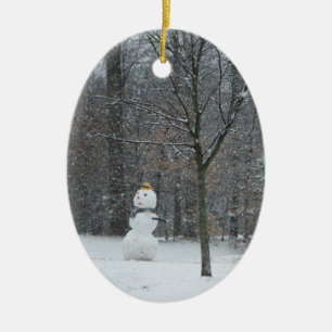 Grannens vinterscen i Snö i Snögubbe Julgransprydnad Keramik