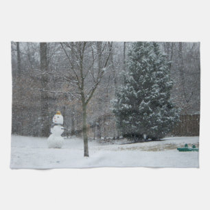 Grannens vinterscen i Snö i Snögubbe Kökshandduk