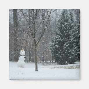Grannens vinterscen i Snö i Snögubbe Magnet