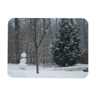 Grannens vinterscen i Snö i Snögubbe Magnet