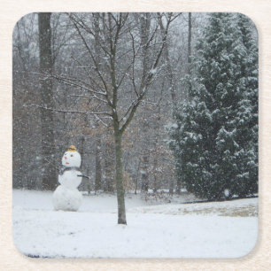 Grannens vinterscen i Snö i Snögubbe Underlägg Papper Kvadrat