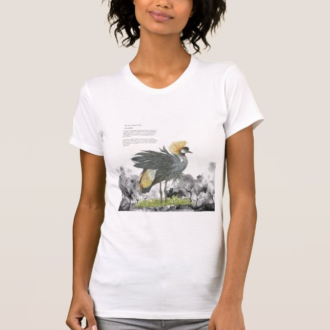 Grannfläckad handmålad Grått Crowned Crane T Shirt (Framsida)
