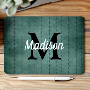 Granngrön Vintage Pinstripad Retro Monogram Musmatta