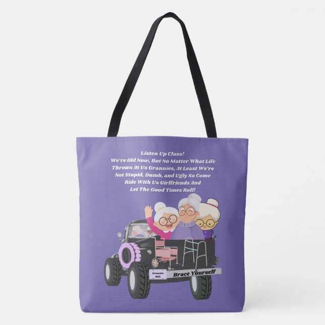 Grannies Ride Lila Shoulder Tote Bag Tygkasse (Framsida)