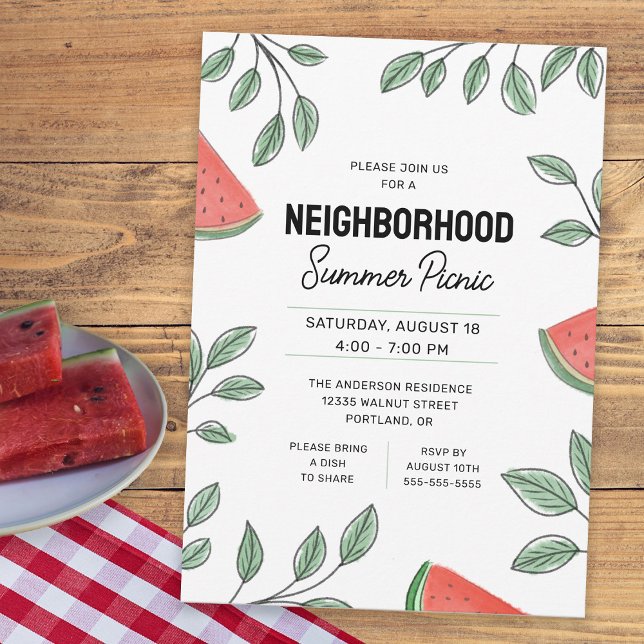 Grannskaps sommarpicknick Vattenmelon Inbjudningar (Skapare uppladdad)