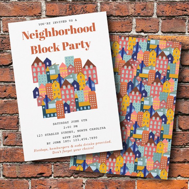 Grannskapsblockfest träffa dina grannar inbjudningar (Neighborhood Block Party Meet Your Neighbors Invitation)