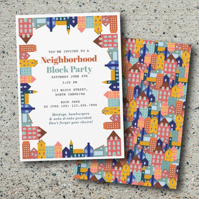 Grannskapsblockfest Träffa dina grannar Inbjudningar (Neighborhood Block Party Meet Your Neighbors Invitation)