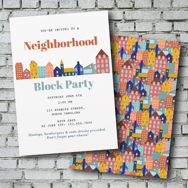 Grannskapsfest Träffa Dina Grannar Inbjudningar (Neighborhood Block Party Meet Your Neighbors Invitation)