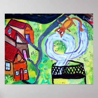Grannskapskat på en Trampoline Poster