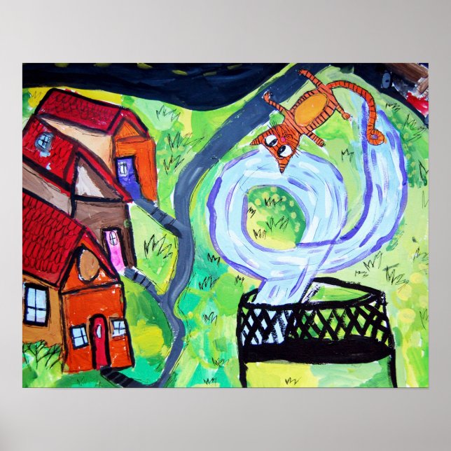 Grannskapskat på en Trampoline Poster (Framsidan)