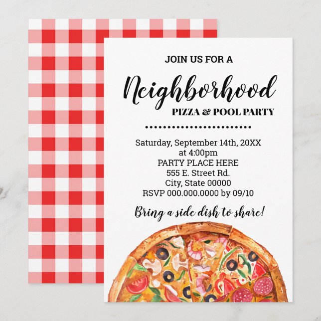 Grannskapstävling i Pizza och Party i Bassäng Inbjudningar (Fram/baksida)