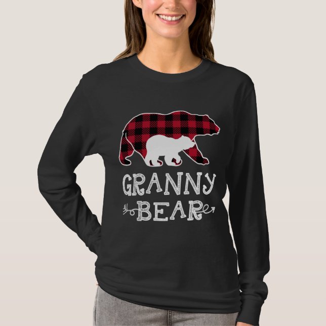 Granny Bear jul jul Pajama Red Play Buffalo Fam T Shirt (Framsida)