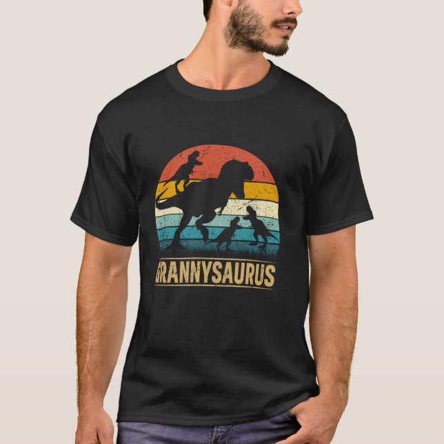 Granny Dinosaur T Rex Grannysaurus 3 children Funn Shirt (Framsida)