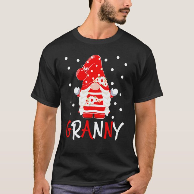 Granny Gnome Daisy Flower Christmas Family T Shirt (Framsida)