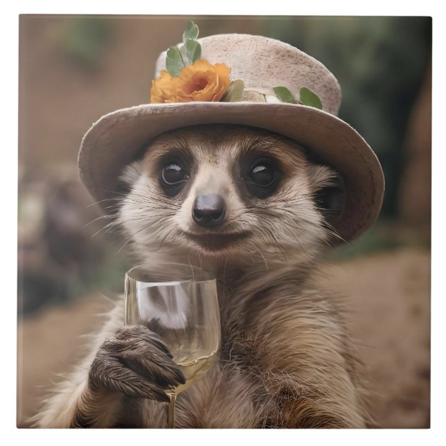 Granny Meerkat Vin Time Kakelplatta (Framsidan)