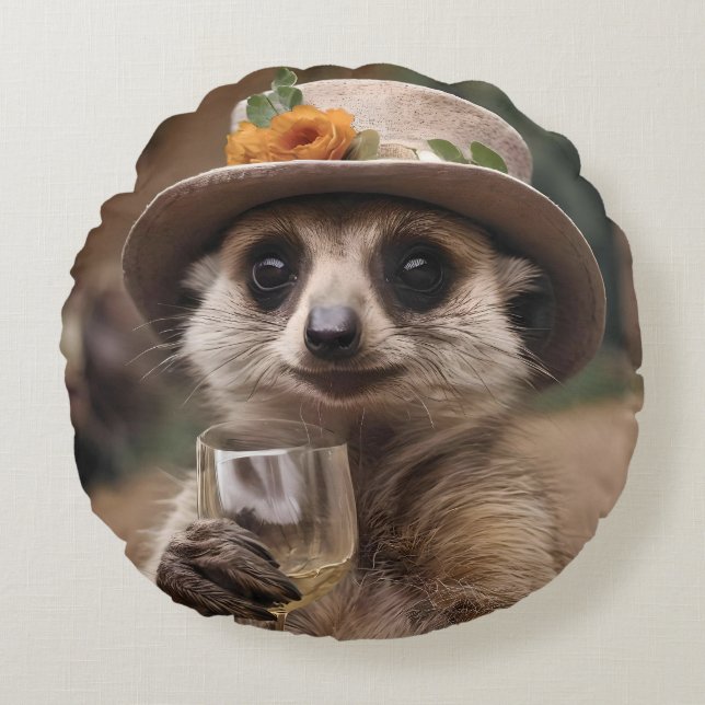 Granny Meerkat Vin Time Rund Kudde (Framsidan)