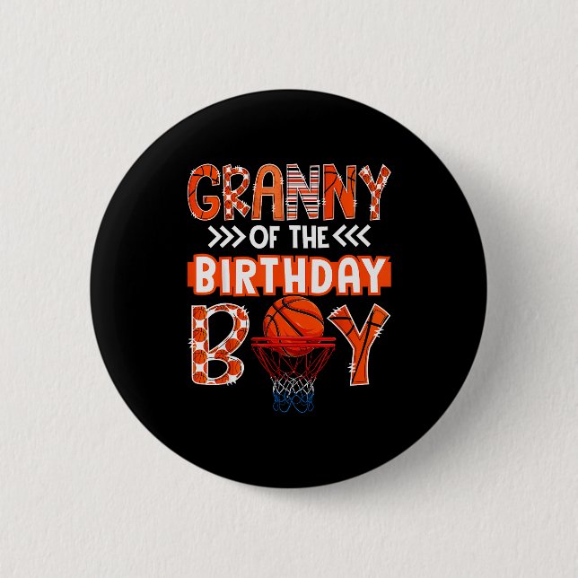 Granny Of The Birthday Boy Basketball Lover Matchi Knapp (Framsida)