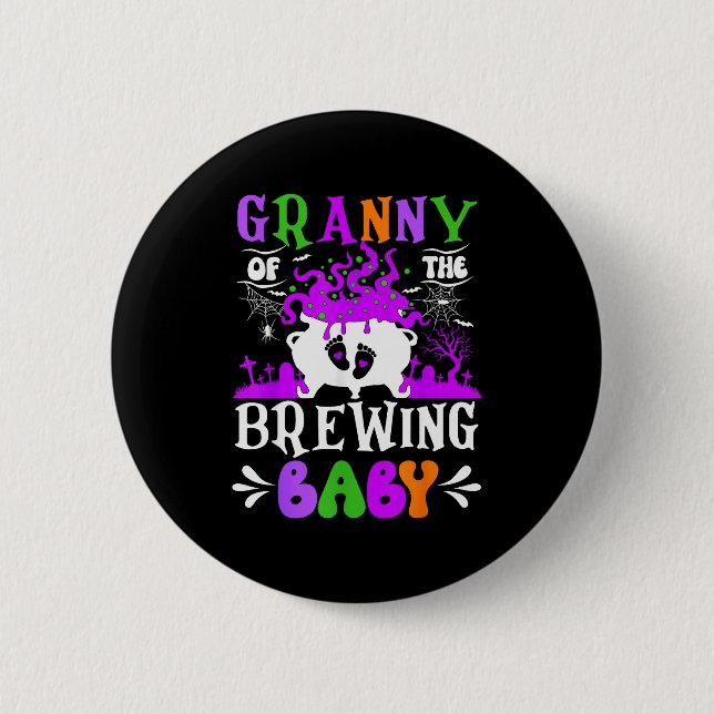 Granny Of The Brewing Baby Grandma To Be Halloween Knapp (Framsida)