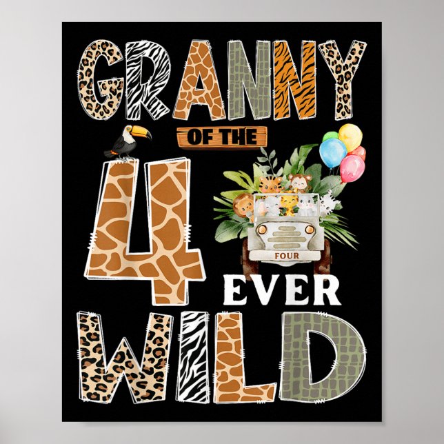 Granny Of The Four Ever Wild Safari 4th Birthday B Poster (Framsidan)