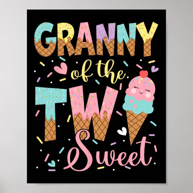 Granny of the Two Birthday Girl Ice Crea Poster (Framsidan)