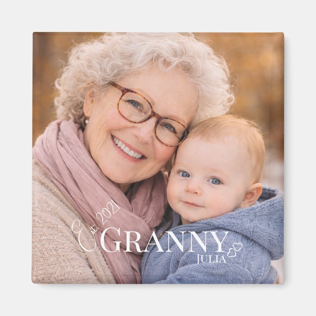 Granny or Grammy photo Established Year Hearts Magnet (Framsidan)