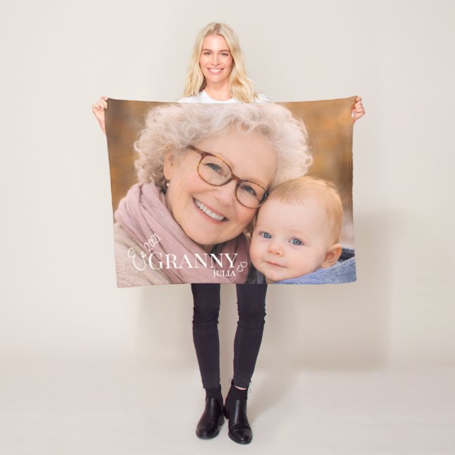 Granny Photo Established Year Modern Heart Fleecefilt (På plats)