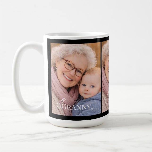 Granny Photo Established Year Modern Heart Kaffemugg (Vänster)