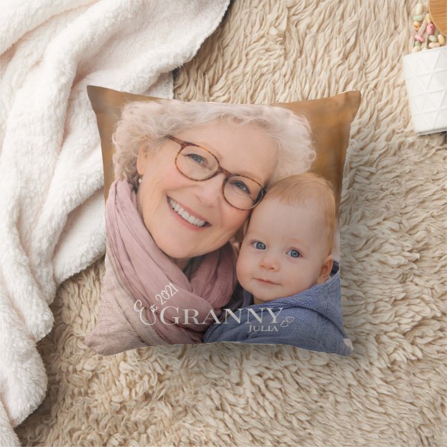 Granny Photo Established Year Modern  Kudde (Filt)