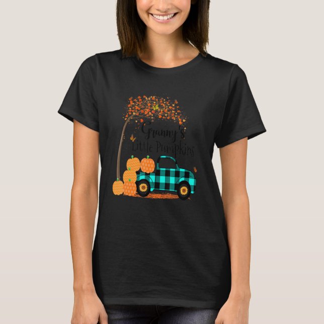 Granny S Little Pumpkins Lastbil Grönt Plade Autum T Shirt (Framsida)