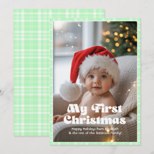 Granny Smith Apple Gingham Min Första Jul Bebis Julkort