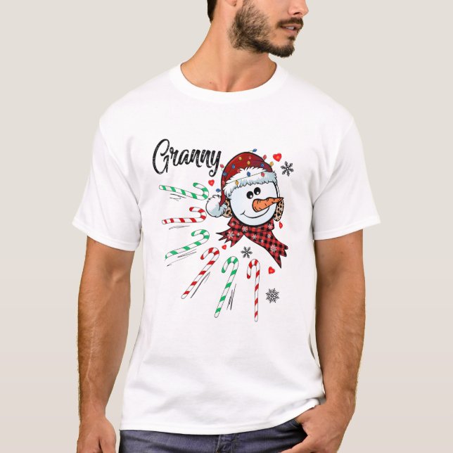 Granny Snögubbe Candy cane jul Julafton Funny T Shirt (Framsida)