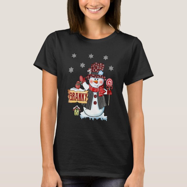 Granny Snögubbe jul Candy cane Red Play Sant T Shirt (Framsida)