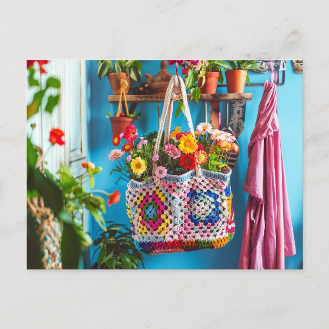 Granny Square Crochet Art Vykort (Framsida)