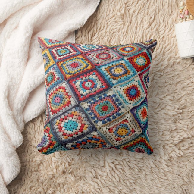 Granny Square Crochete Quilt Kudde (Filt)