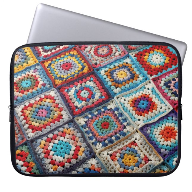 Granny Square Crochete Quilt Laptop Fodral (Framsidan)