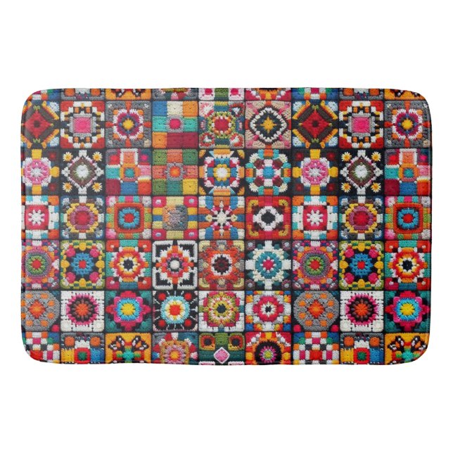 Granny Squares Crochet Mönster Blanket Print Badrumsmatta (Framsidan)