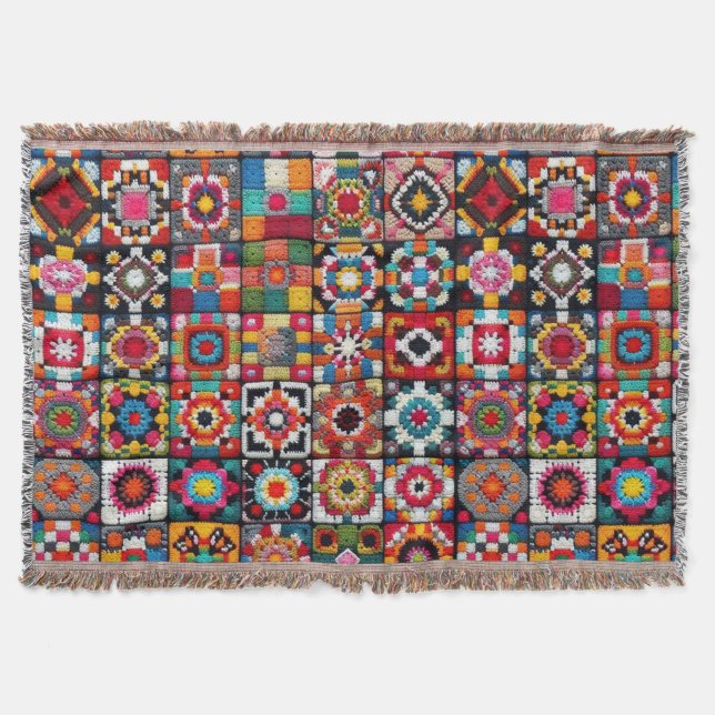 Granny Squares Crochet Mönster Blanket Print Filt (Framsidan)