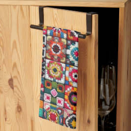 Granny Squares Crochet Mönster Blanket Print Kökshandduk